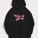 Kangaroo Pocket Letter Print Hoodie