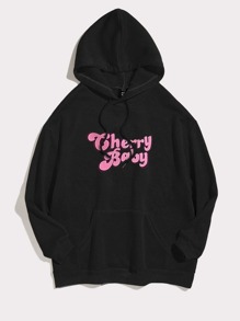 Kangaroo Pocket Letter Print Hoodie