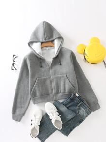 Kangaroo Pocket Zip-up Drawstring Hoodie