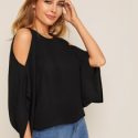 Keyhole Back Cut-out Sleeve Blouse