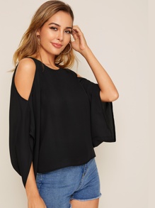 Keyhole Back Cut-out Sleeve Blouse