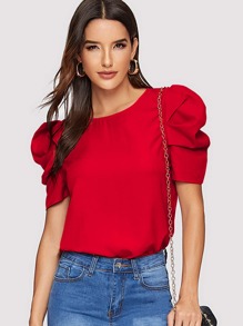 Keyhole Back Gathered Sleeve Top