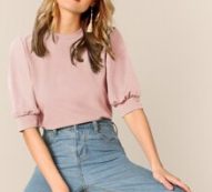 Keyhole Back Mock-neck Puff Sleeve Top
