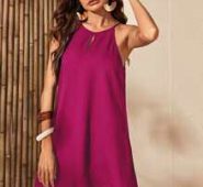 Keyhole Neck Tie Back Scallop Hem Laser Cut Halter Dress