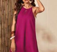 Keyhole Neck Tie Back Scallop Hem Laser Cut Halter Dress