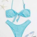 Knot Decor High Leg Bikini Swimsuit