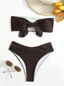 Knot Front Bandeau Bikini Swimsuit