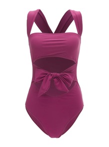Knot Front Cut-out One Piece Swimsuit