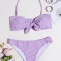 Knot Front Halter Bikini Swimsuit