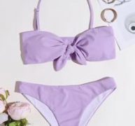 Knot Front Halter Bikini Swimsuit
