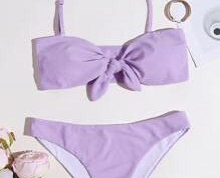 Knot Front Halter Bikini Swimsuit