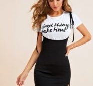 Knot Shoulder Split Hem Suspender Dress