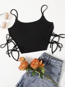 Knot Side Rib-knit Crop Cami Top