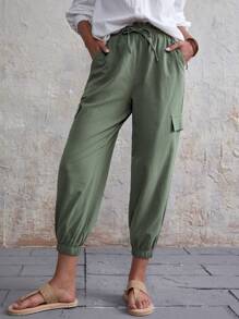 Knot Waist Slant Pocket Carrot Pants