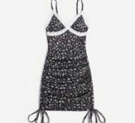 Lace Insert Ditsy Floral Ruched Dress