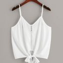 Lace Insert Knot Hem Cami Top