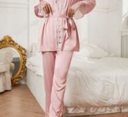 Lace Panel Cami Top & Pants PJ Set With Robe