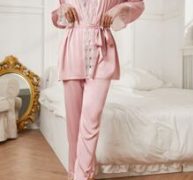 Lace Panel Cami Top & Pants PJ Set With Robe