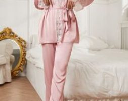 Lace Panel Cami Top & Pants PJ Set With Robe