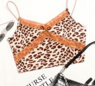 Lace Panel Leopard Print Crop Cami Top