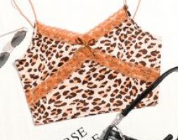 Lace Panel Leopard Print Crop Cami Top