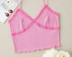 Lace Panel Lettuce Trim Cami Top