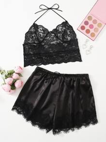 Lace Satin Lingerie Set