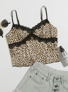 Lace Trim Leopard Cami Top