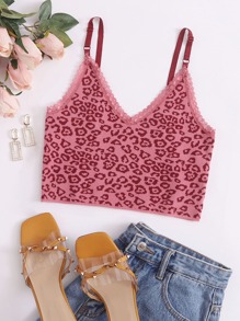 Lace Trim Leopard Knit Cami Top