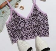 Lace Trim Leopard Knit Cami Top