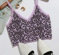 Lace Trim Leopard Knit Cami Top