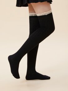 Lace Trim Over-the-Knee Socks