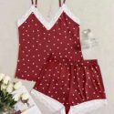 Lace Trim Polka Dot PJ Set