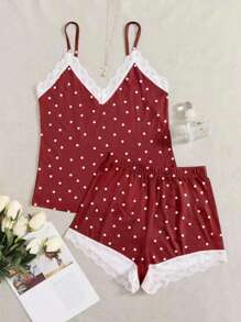 Lace Trim Polka Dot PJ Set