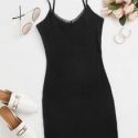 Lace Trim Rib-knit Bodycon Dress