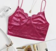 Lace Trim Velvet Crop Cami Top