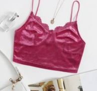 Lace Trim Velvet Crop Cami Top