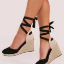 Lace Up Ankle Closed Toe Jute Trim Wedges