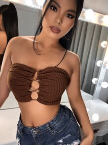 Lace Up Knit Tube Top