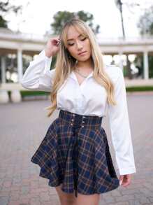 Lace-Up Plaid Skater Skirt