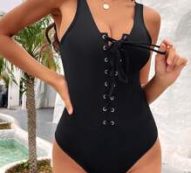 Lace Up Solid Tank Bodysuit