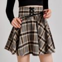 Lace-Up Waisted Plaid Skirt