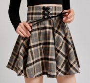 Lace-Up Waisted Plaid Skirt
