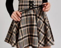 Lace-Up Waisted Plaid Skirt