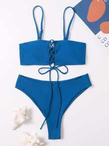 Lace-up Front Bikini Swimsuit