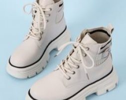 Lace-up Front Buckle Decor Chunky Boots