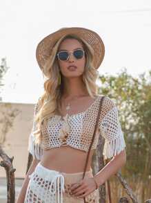 Lace-up Front Crochet Cover Up