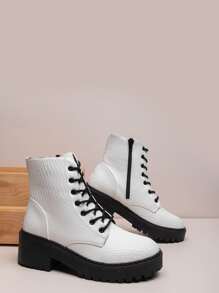 Lace-up Front Side Zipper Chunky Boots