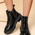 Lace-up Front Side Zipper Combat Boots