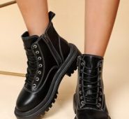 Lace-up Front Side Zipper Combat Boots